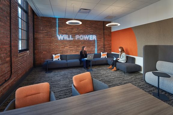 1600 Smallman AP I Design Aurora Pittsburgh Focus Room with Neon Graphic